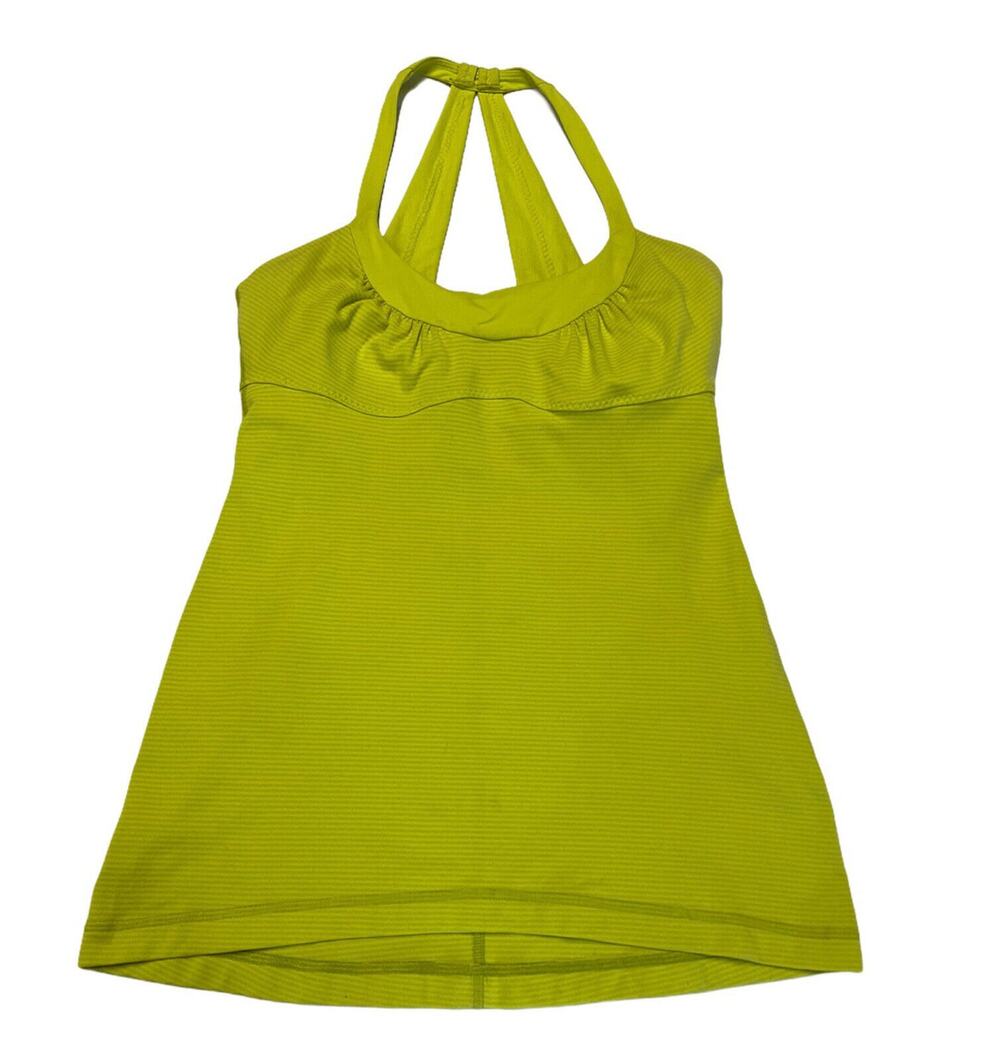 Lululemon Yellow Green Scoop Me Up Tank top Stripe Split Pea Yoga Gym Spin Sz 6